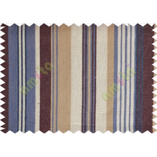 Brown white blue  beige stripes main cotton curtain designs